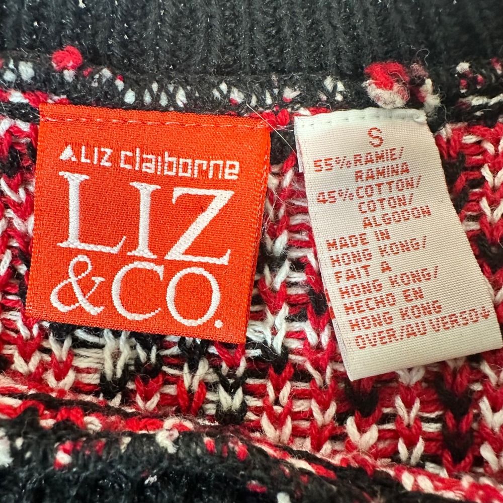 Vintage 90s Fair Isle Snowflake Sweater Oversized Small Red Black White Winter‎ - Picture 3 of 5
